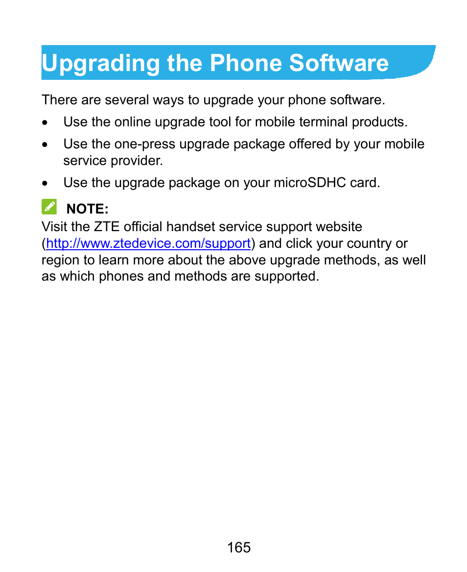 Upgrading the phone software | ZTE Grand X Plus User Manual | Page 165 / 184