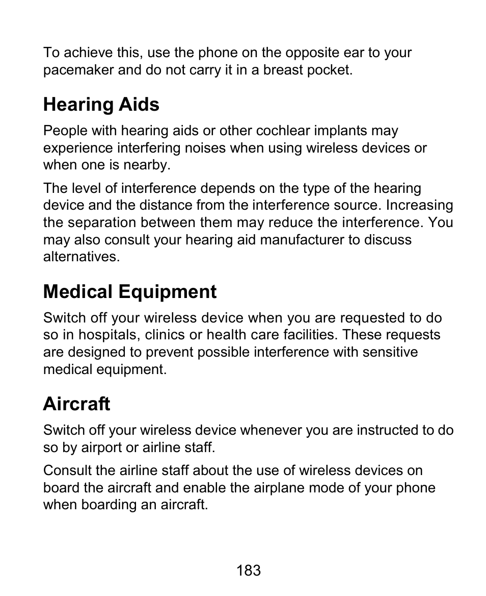 Hearing aids, Medical equipment, Aircraft | ZTE Grand X Plus User Manual | Page 183 / 184