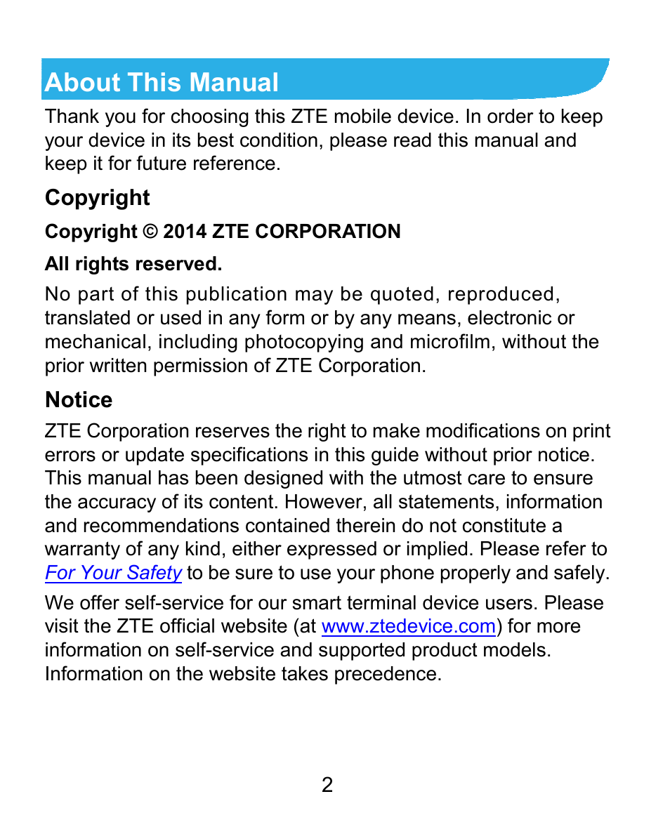 About this manual | ZTE Grand X Plus User Manual | Page 2 / 184