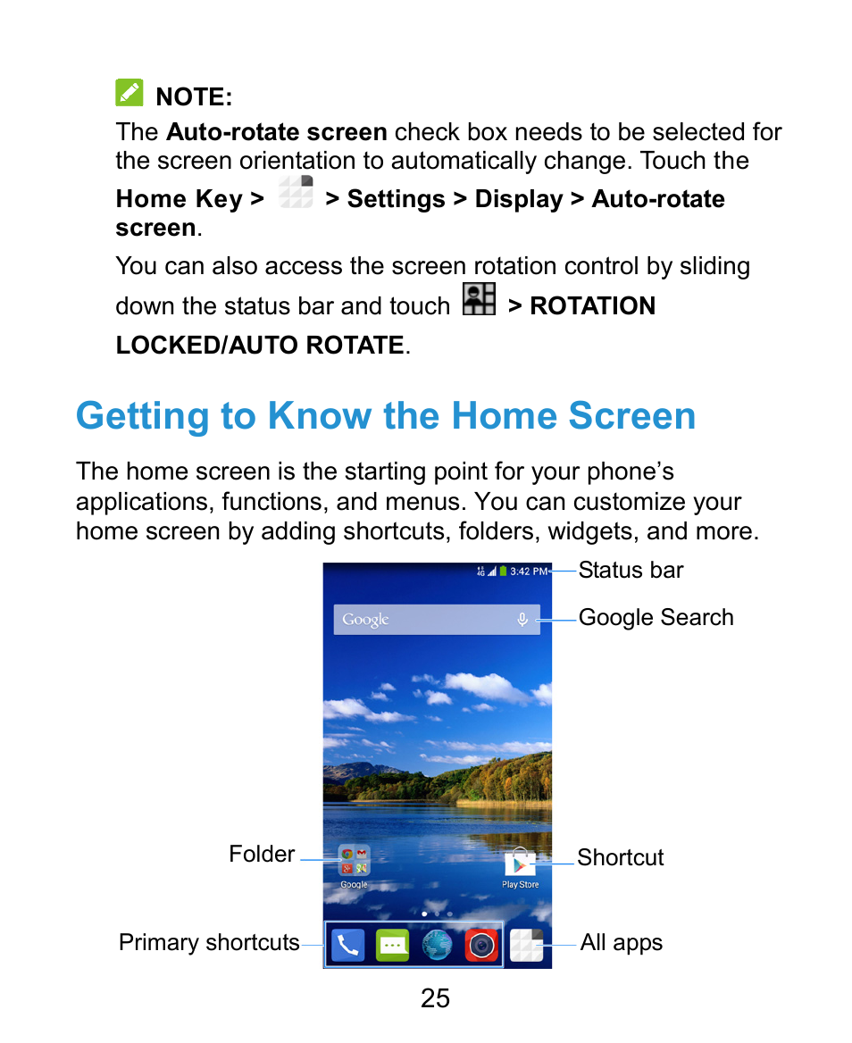 Getting to know the home screen | ZTE Grand X Plus User Manual | Page 25 / 184