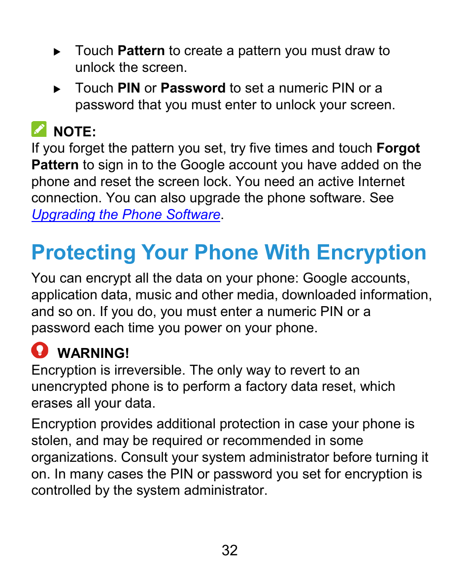 Protecting your phone with encryption | ZTE Grand X Plus User Manual | Page 32 / 184