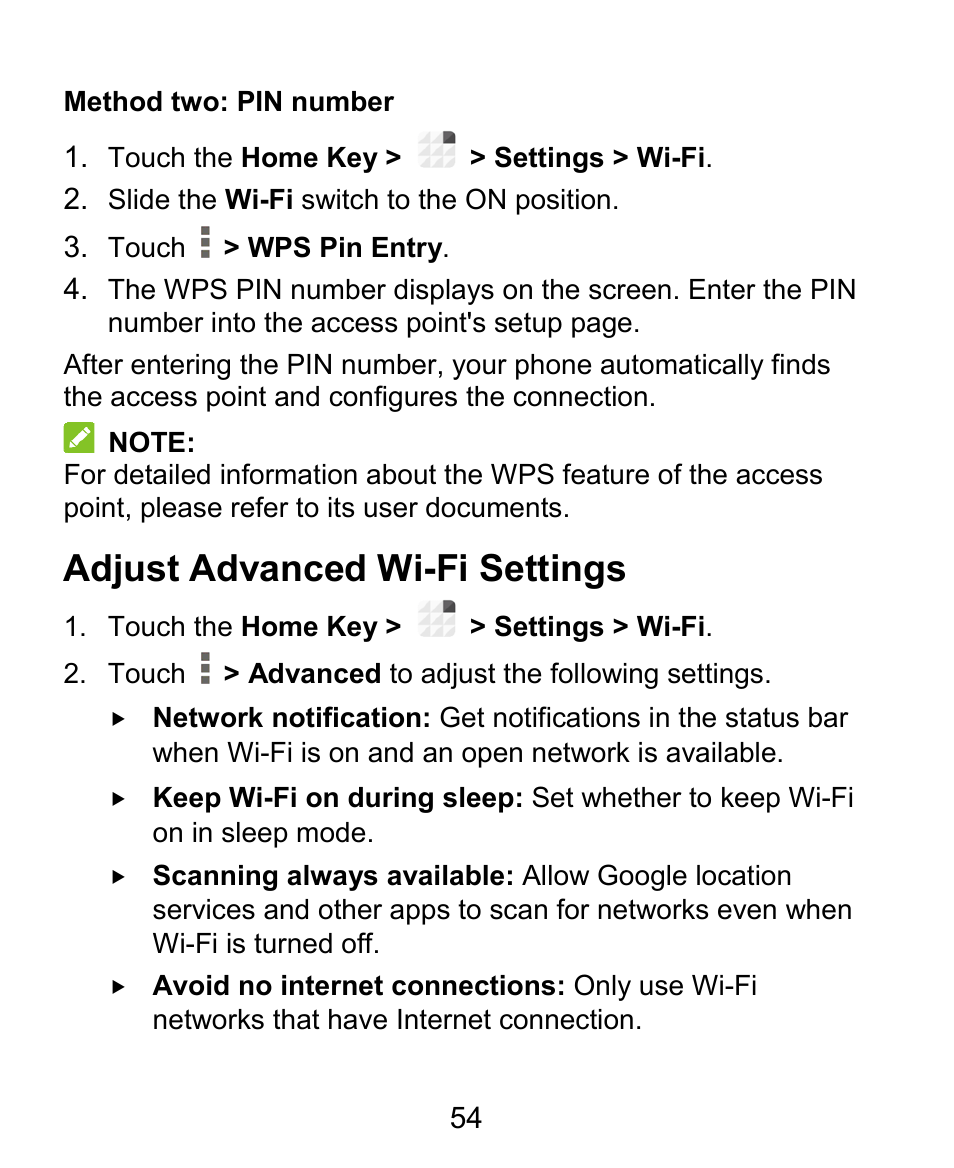 Adjust advanced wi-fi settings | ZTE Grand X Plus User Manual | Page 54 / 184