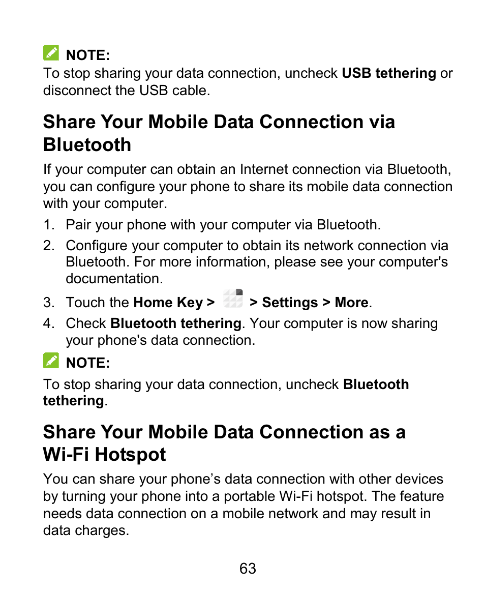 Share your mobile data connection via bluetooth | ZTE Grand X Plus User Manual | Page 63 / 184