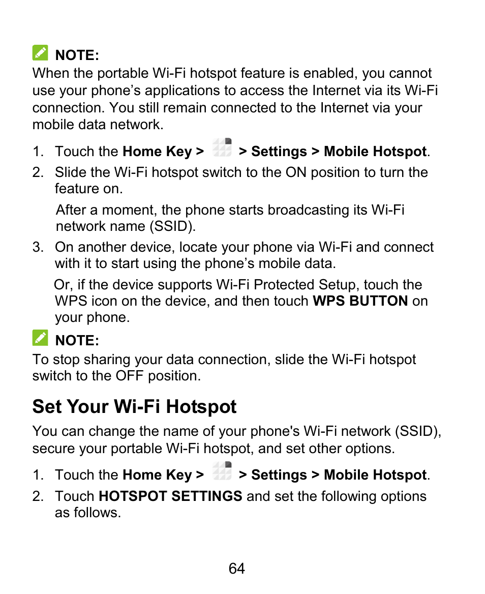 Set your wi-fi hotspot | ZTE Grand X Plus User Manual | Page 64 / 184