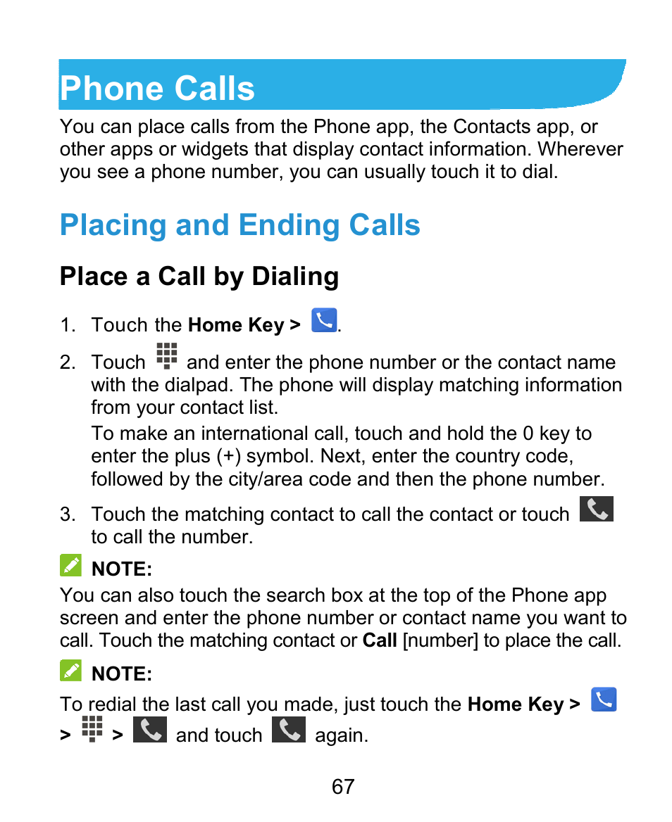 Phone calls, Placing and ending calls, Place a call by dialing | ZTE Grand X Plus User Manual | Page 67 / 184