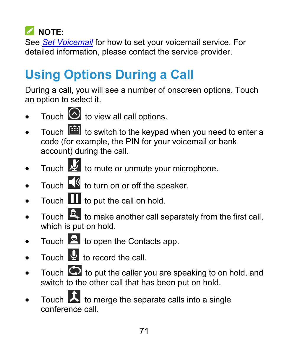 Using options during a call | ZTE Grand X Plus User Manual | Page 71 / 184