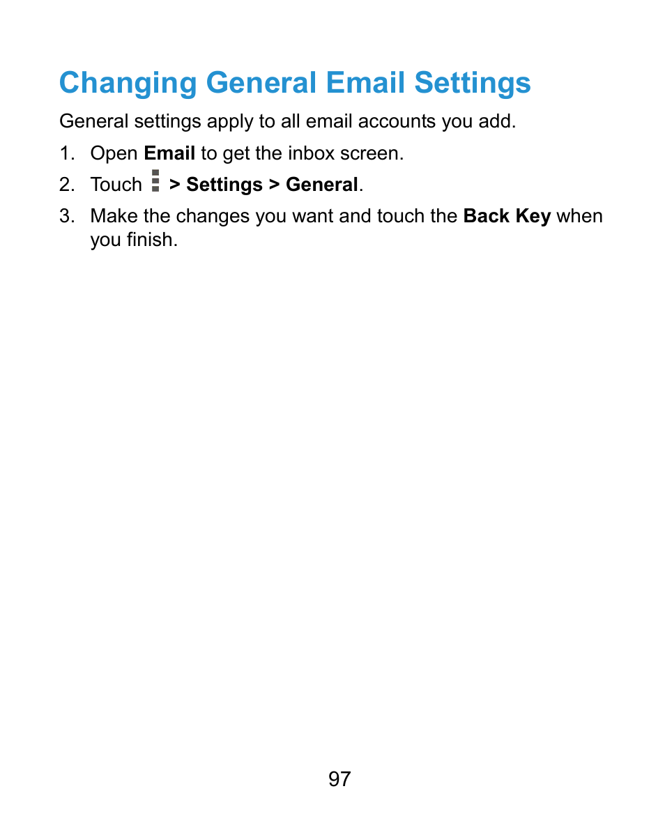 Changing general email settings | ZTE Grand X Plus User Manual | Page 97 / 184