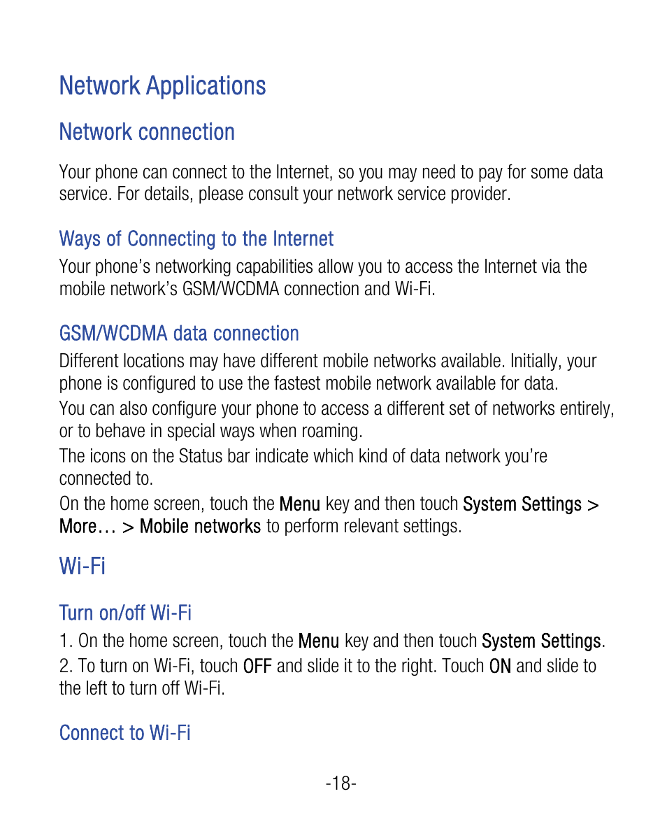 Network applications | ZTE Grand X User Manual | Page 22 / 37