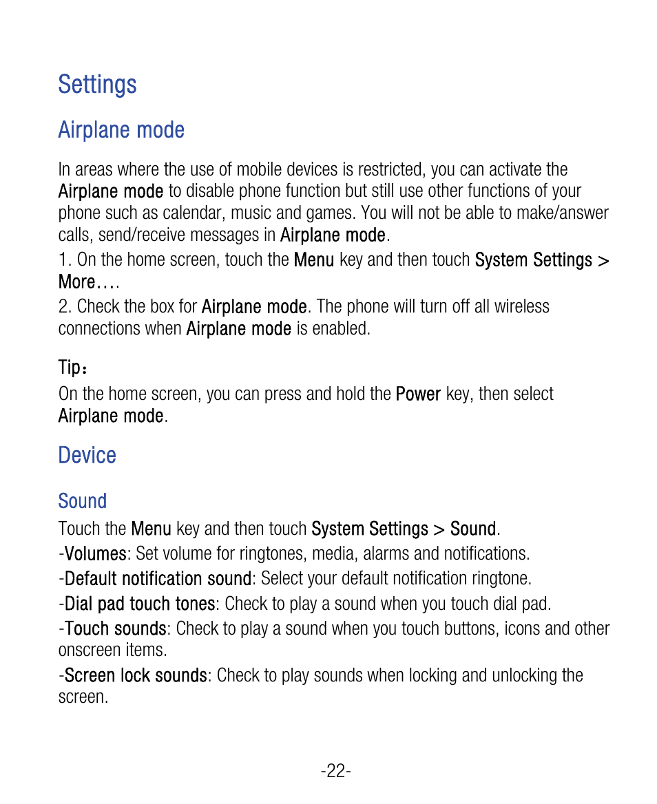 Settings | ZTE Grand X User Manual | Page 26 / 37