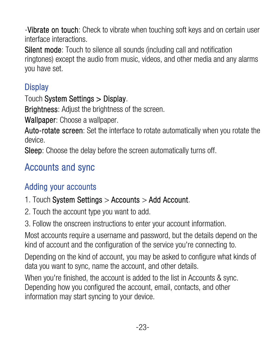 Accounts and sync | ZTE Grand X User Manual | Page 27 / 37
