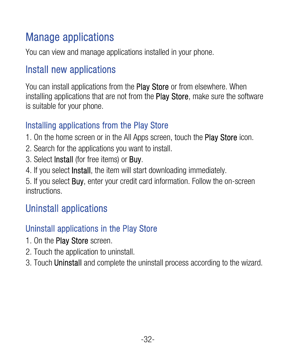 Manage applications | ZTE Grand X User Manual | Page 36 / 37