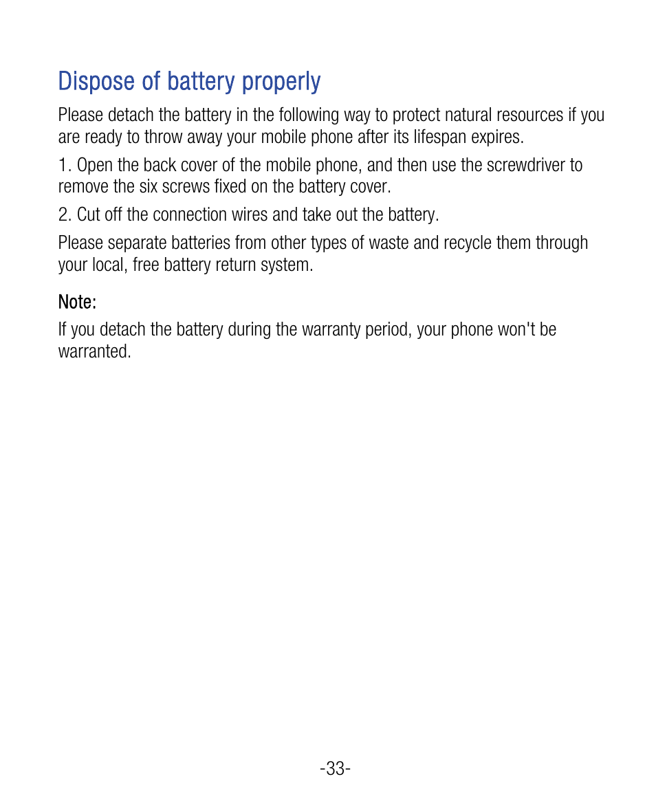 Dispose of battery properly | ZTE Grand X User Manual | Page 37 / 37