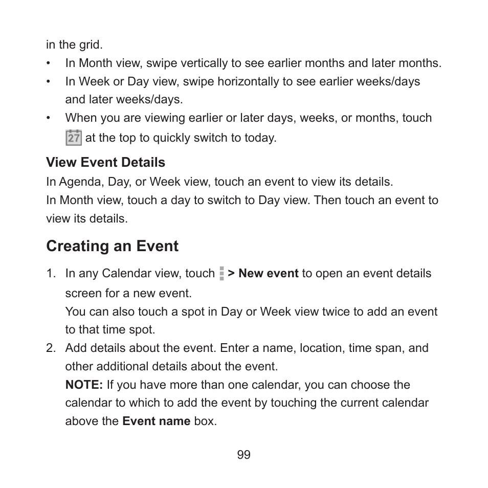 Creating an event | ZTE ZMAX User Manual | Page 101 / 172
