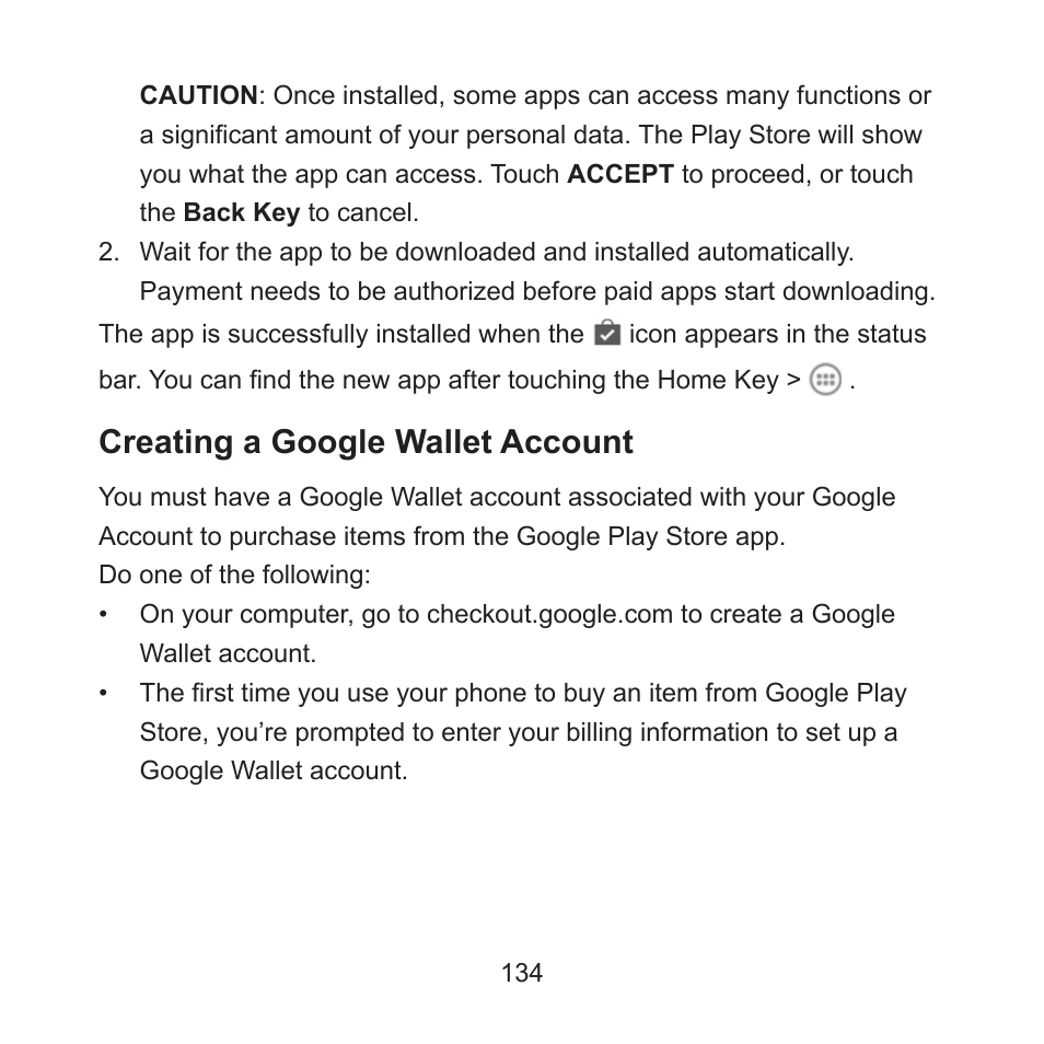 Creating a google wallet account | ZTE ZMAX User Manual | Page 136 / 172