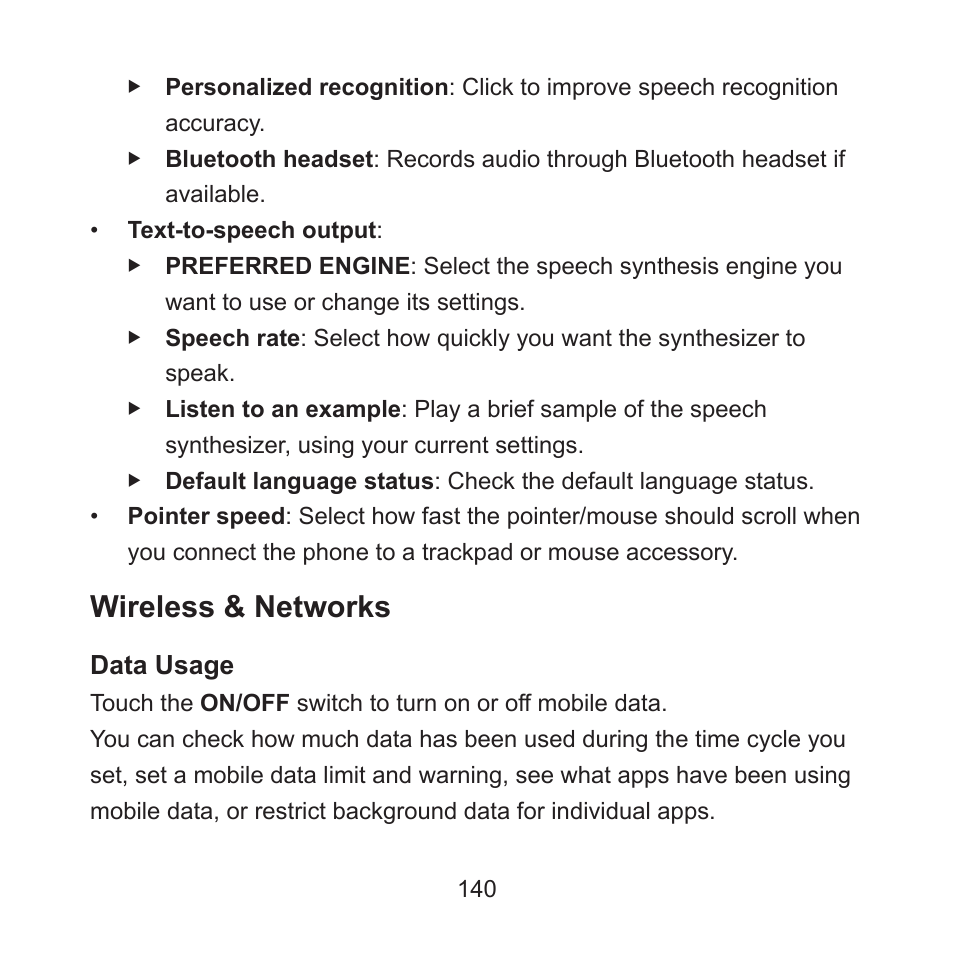 Wireless & networks, Data usage | ZTE ZMAX User Manual | Page 142 / 172