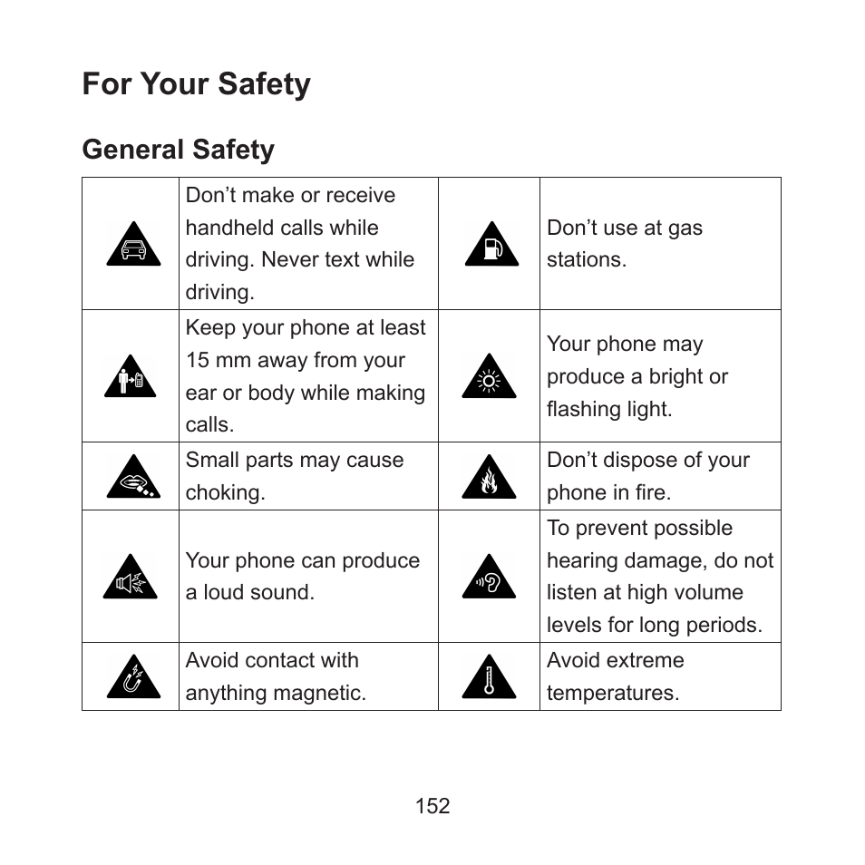 For your safety, General safety | ZTE ZMAX User Manual | Page 154 / 172