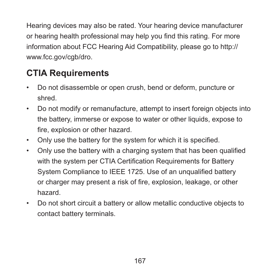 Ctia requirements | ZTE ZMAX User Manual | Page 169 / 172