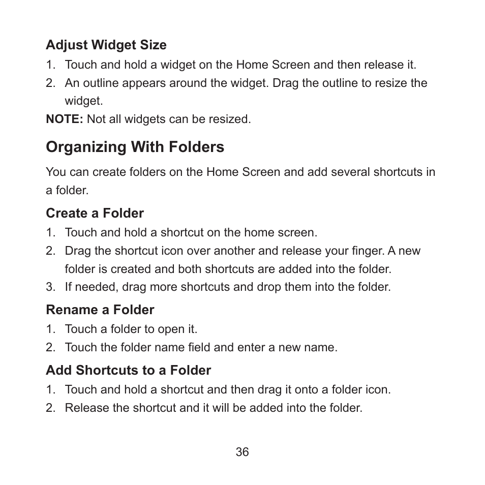 Organizing with folders | ZTE ZMAX User Manual | Page 38 / 172