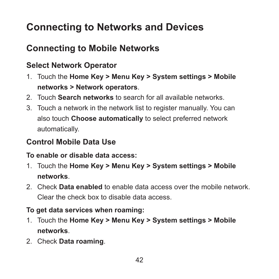 Connecting to networks and devices, Connecting to mobile networks | ZTE ZMAX User Manual | Page 44 / 172