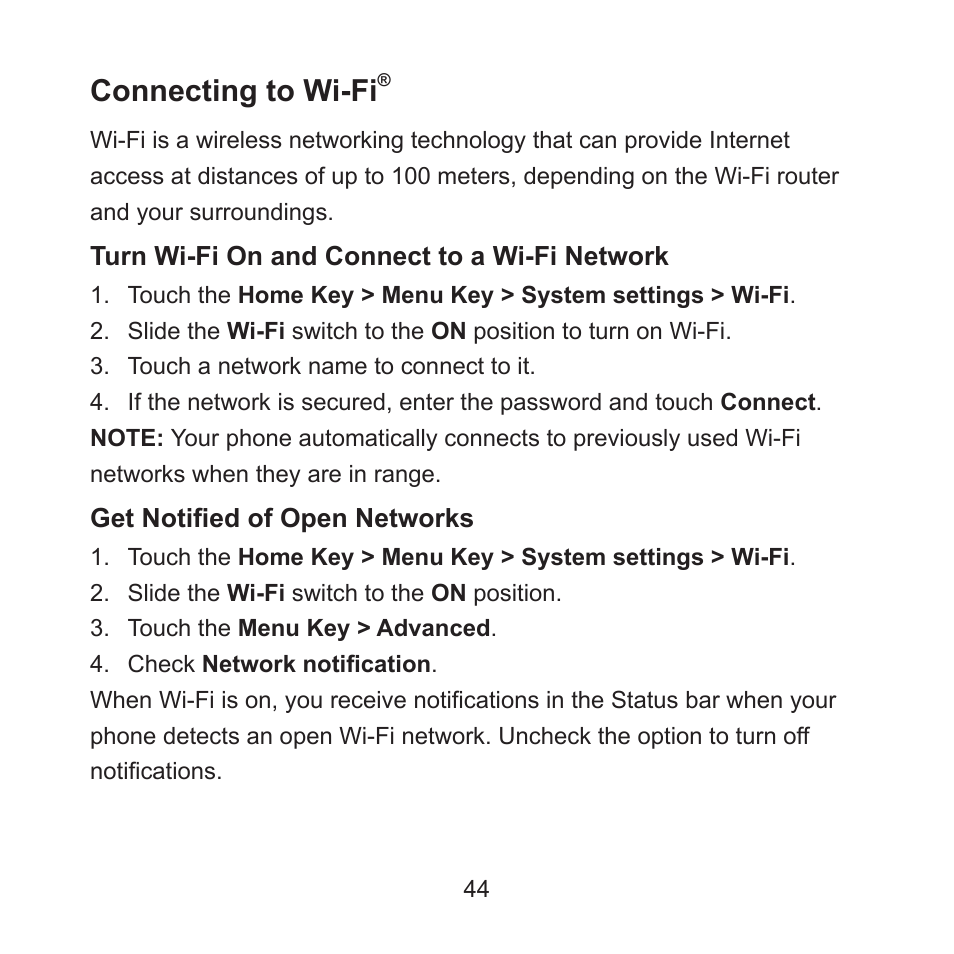 Connecting to wi-fi | ZTE ZMAX User Manual | Page 46 / 172