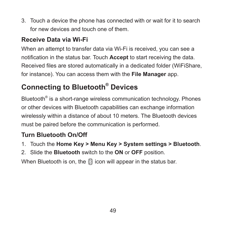 Connecting to bluetooth, Devices | ZTE ZMAX User Manual | Page 51 / 172
