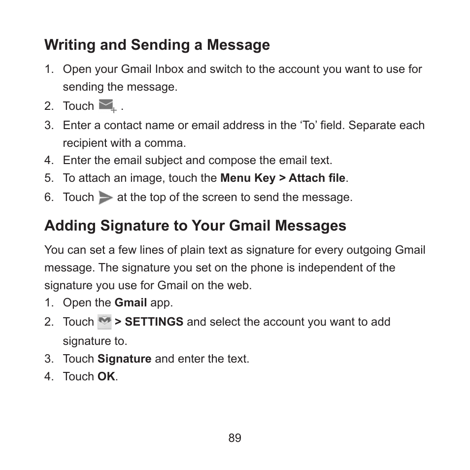 Writing and sending a message, Adding signature to your gmail messages | ZTE ZMAX User Manual | Page 91 / 172