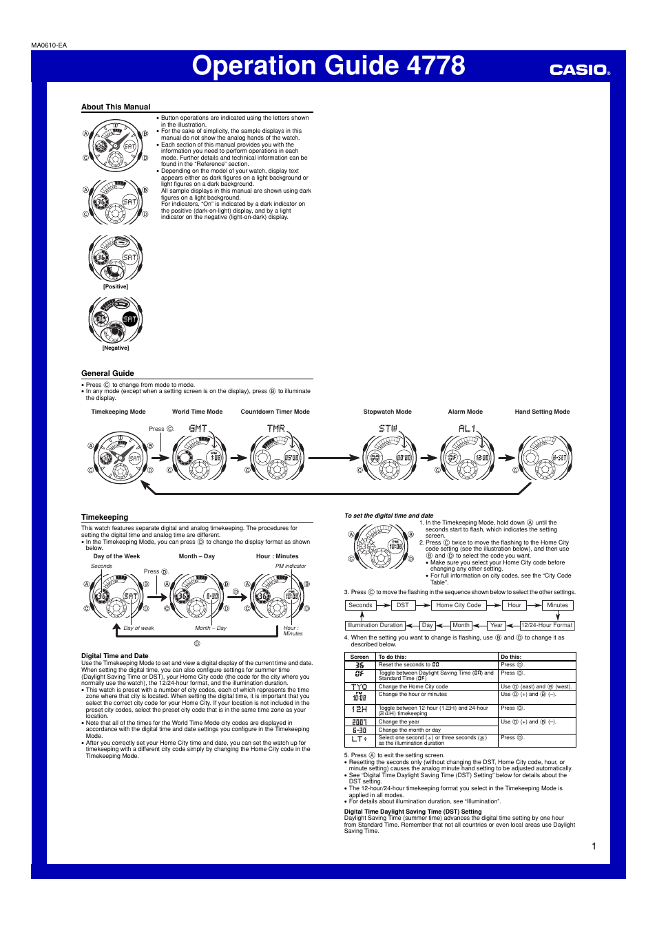 G-Shock G-1800D-2A User Manual | 4 pages