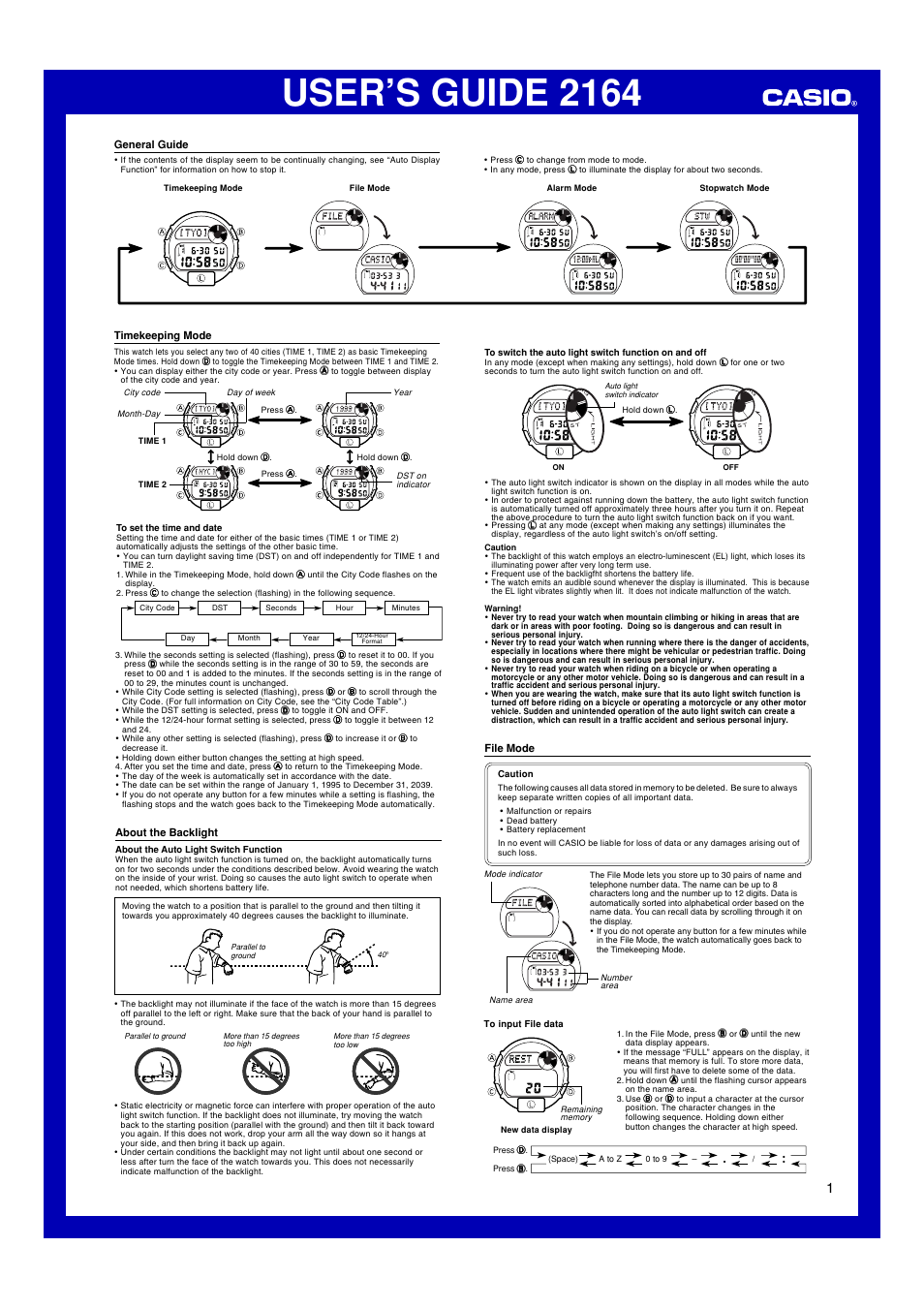 G-Shock 2164 User Manual | 2 pages