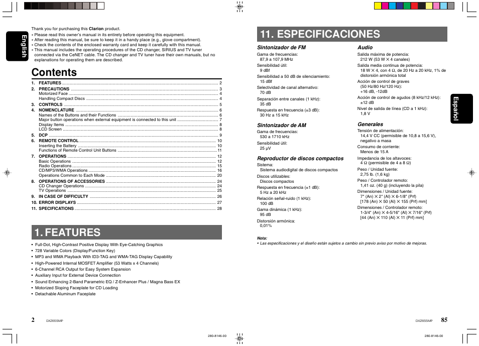 Clarion DXZ655MP User Manual | Page 2 / 27