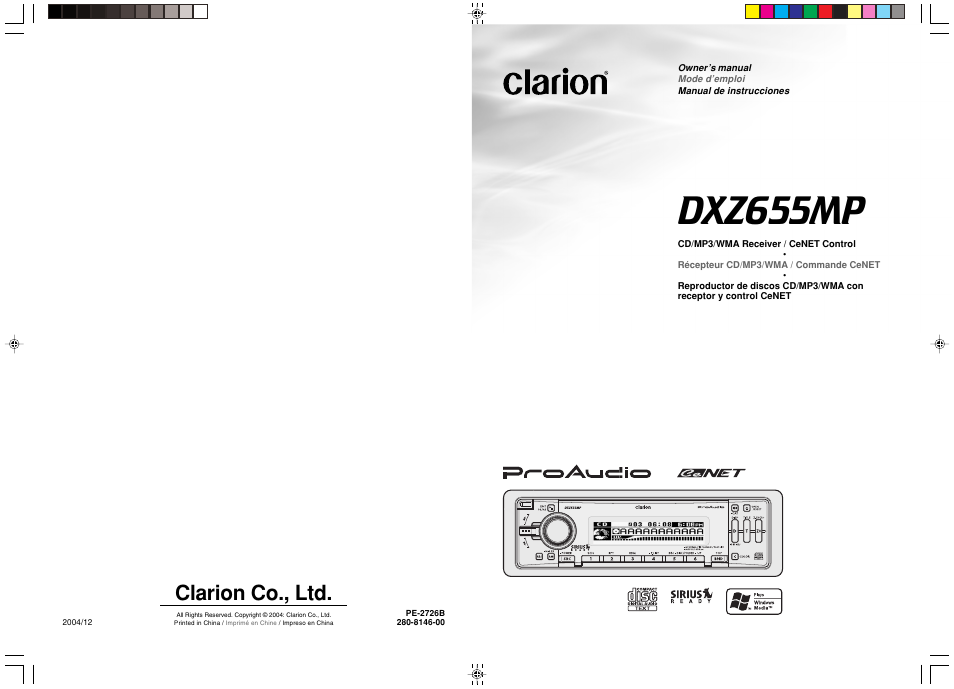 Dxz655mp, Clarion co., ltd | Clarion DXZ655MP User Manual | Page 27 / 27