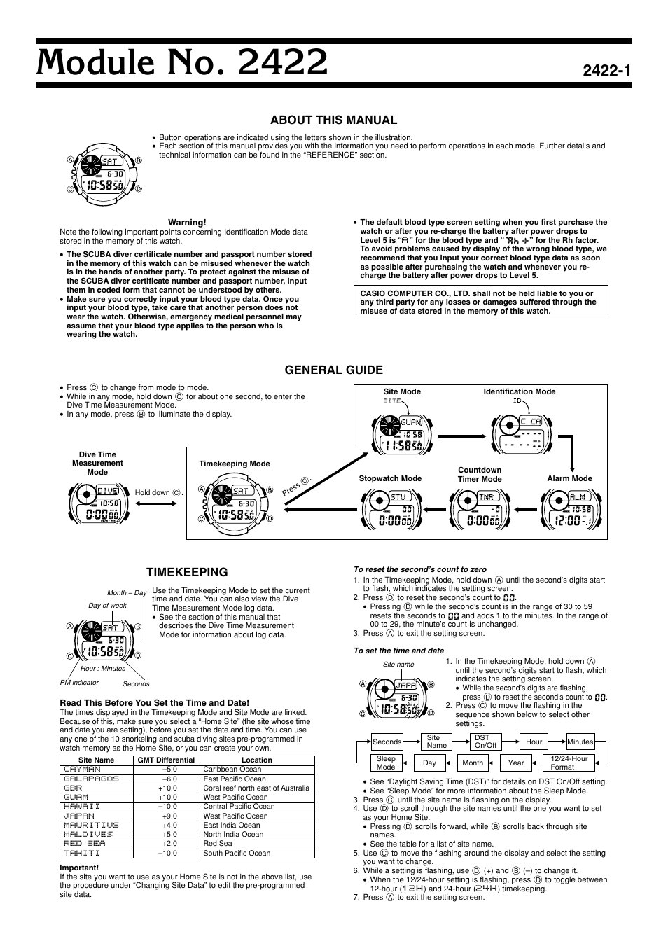 G-Shock GW-225E-7 User Manual | 6 pages