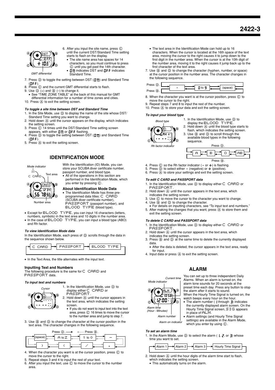 Identification mode, Alarm | G-Shock GW-225E-7 User Manual | Page 3 / 6