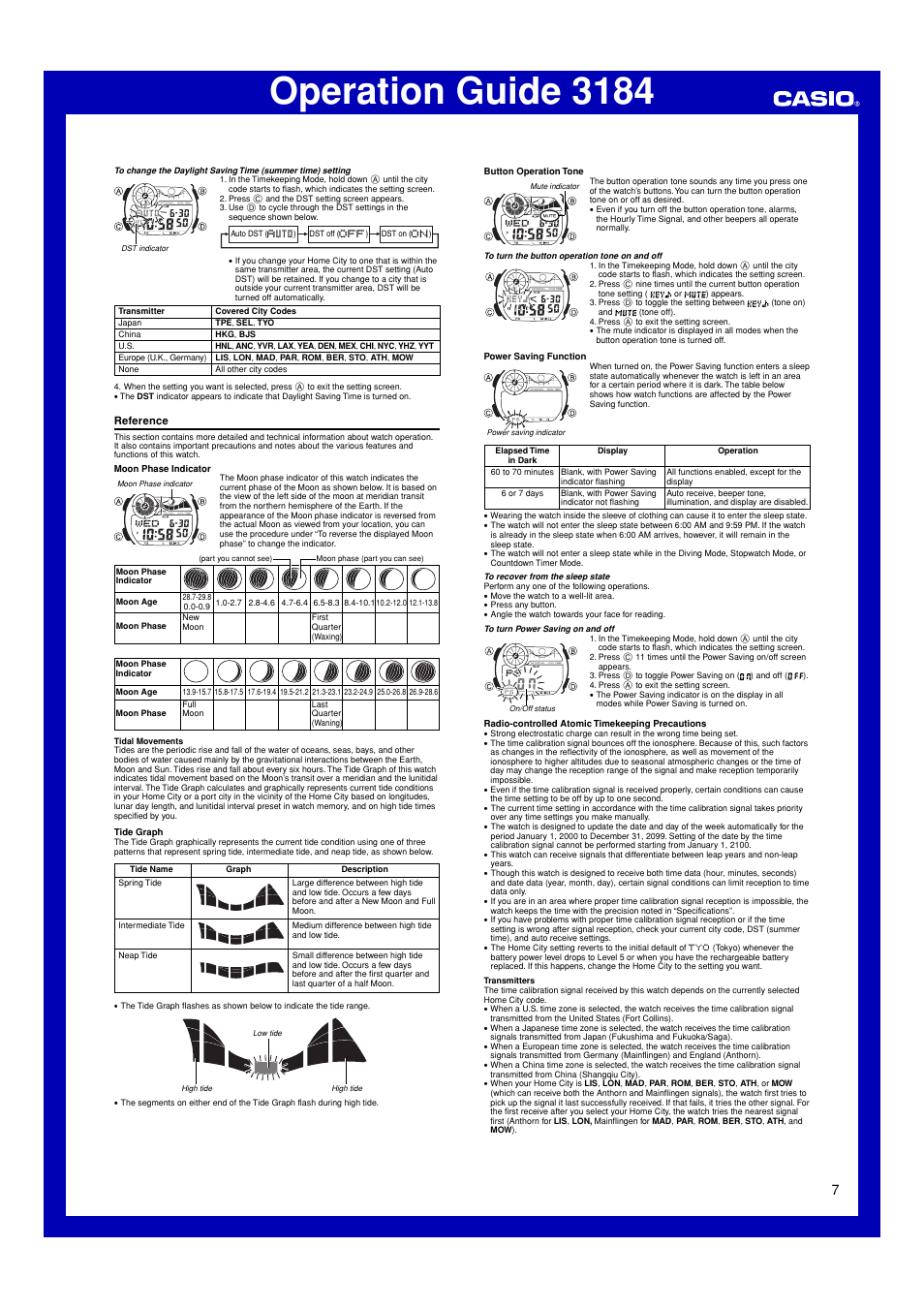 Reference, Operation guide 3184 | G-Shock GWF-T1030E-9JR User Manual | Page 7 / 8