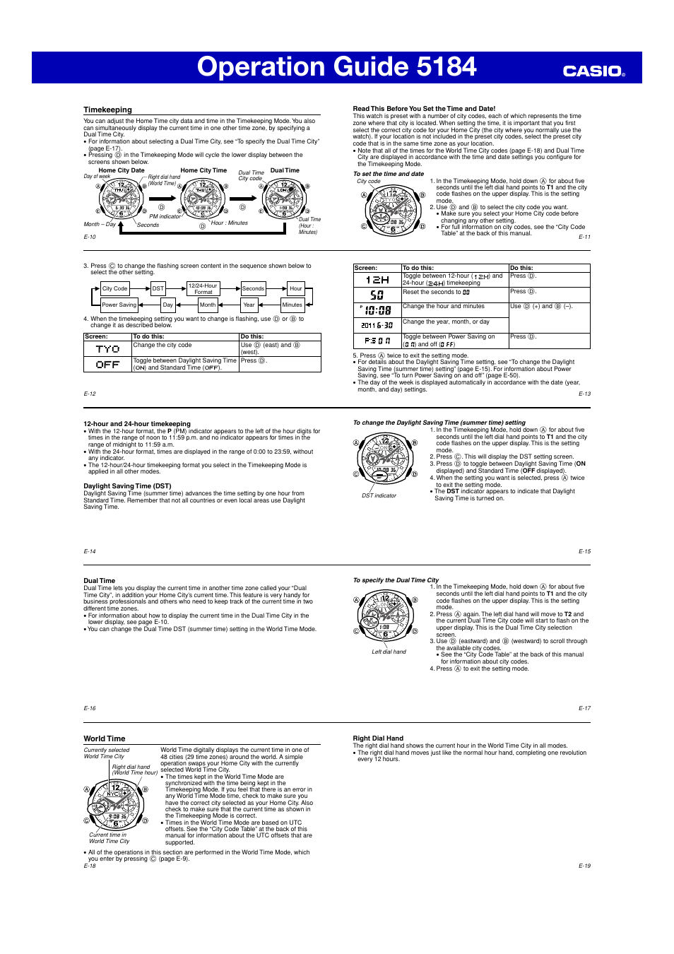 Operation guide 5184 | G-Shock 5184 User Manual | Page 2 / 6