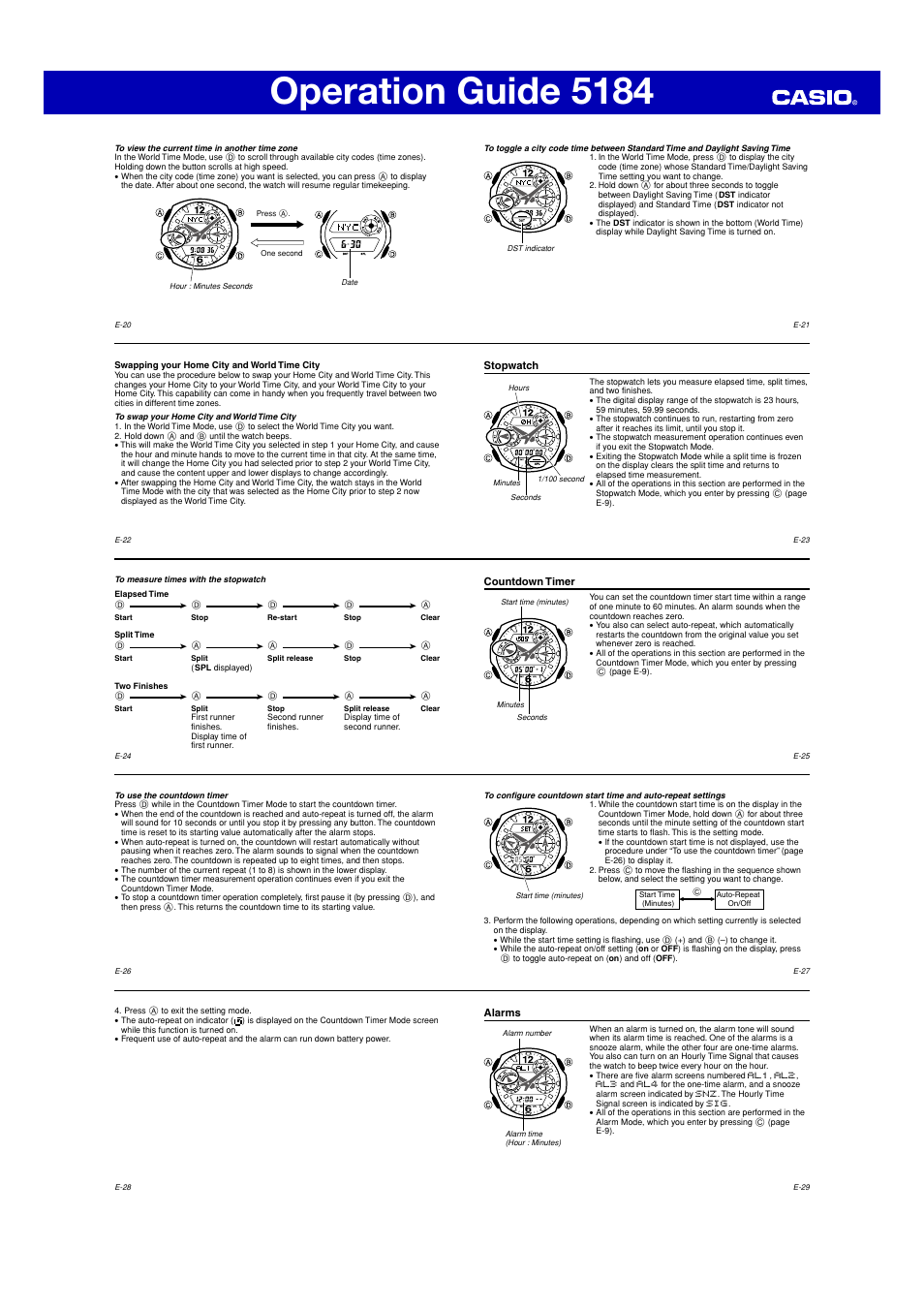 Operation guide 5184 | G-Shock 5184 User Manual | Page 3 / 6