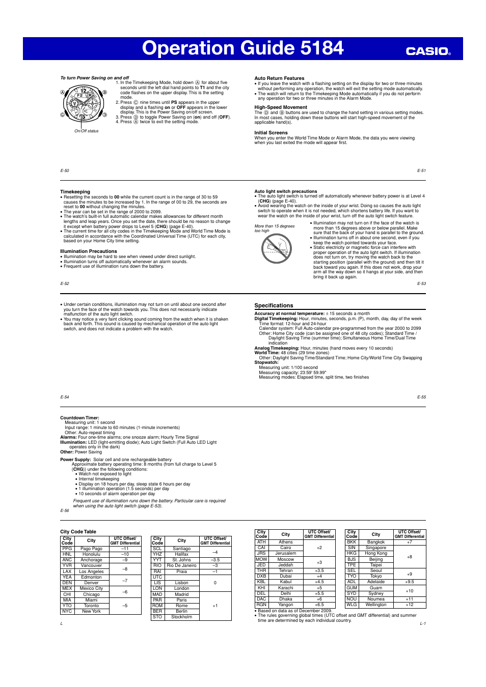 Operation guide 5184 | G-Shock 5184 User Manual | Page 6 / 6