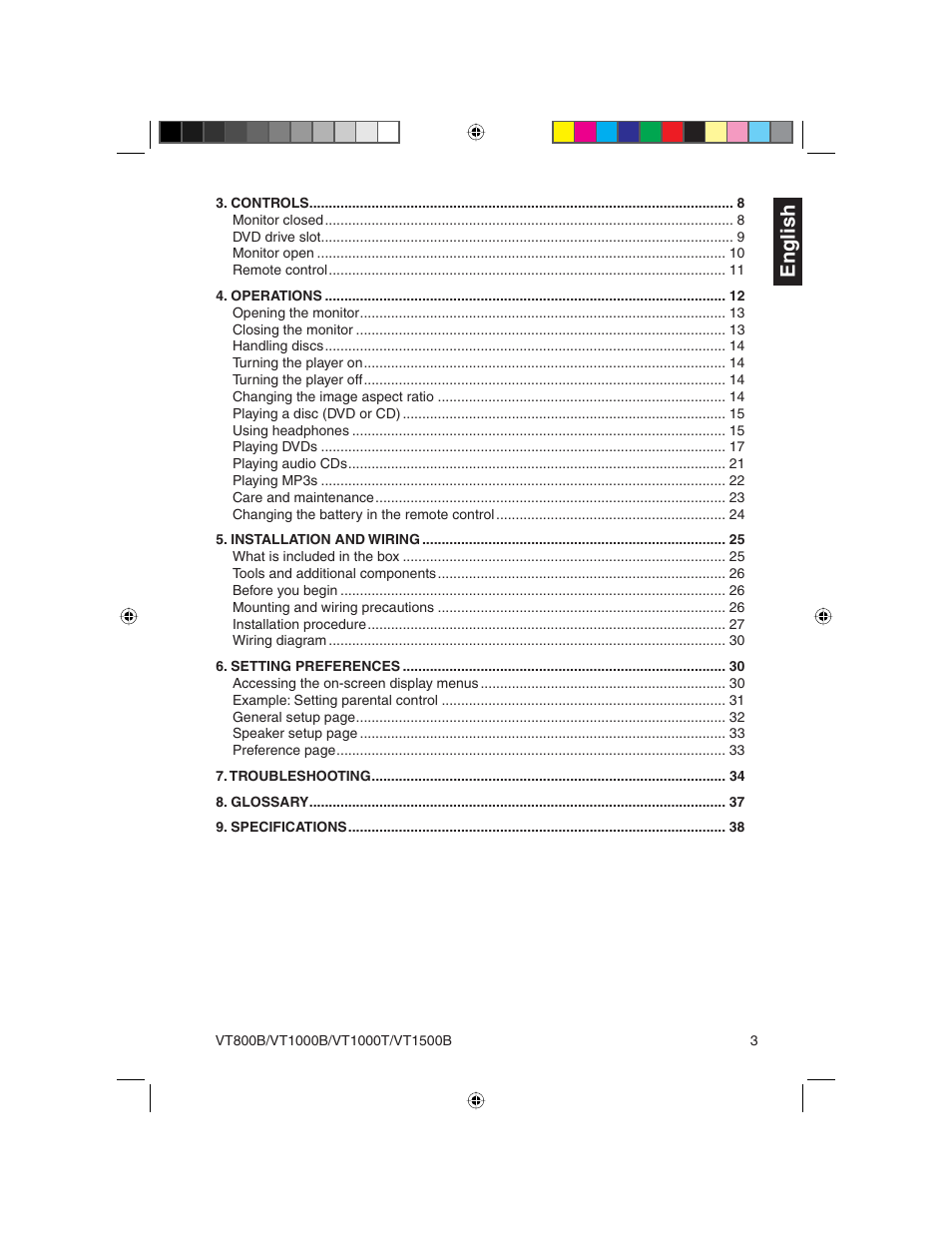 English | Clarion VT1000T User Manual | Page 3 / 39