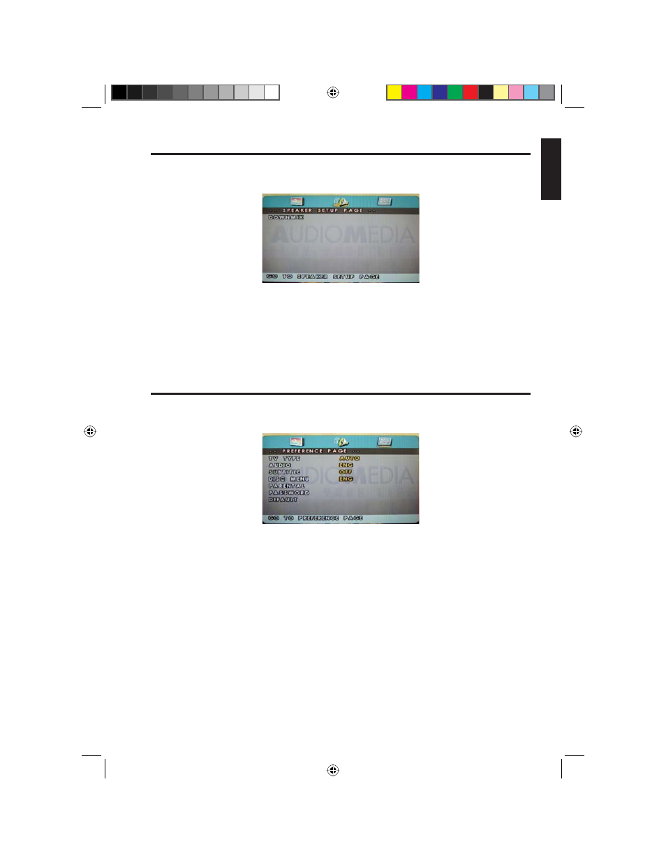 English, Speaker setup page, Preference page | Clarion VT1000T User Manual | Page 33 / 39