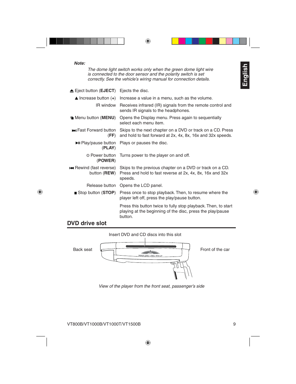 English, Dvd drive slot | Clarion VT1000T User Manual | Page 9 / 39