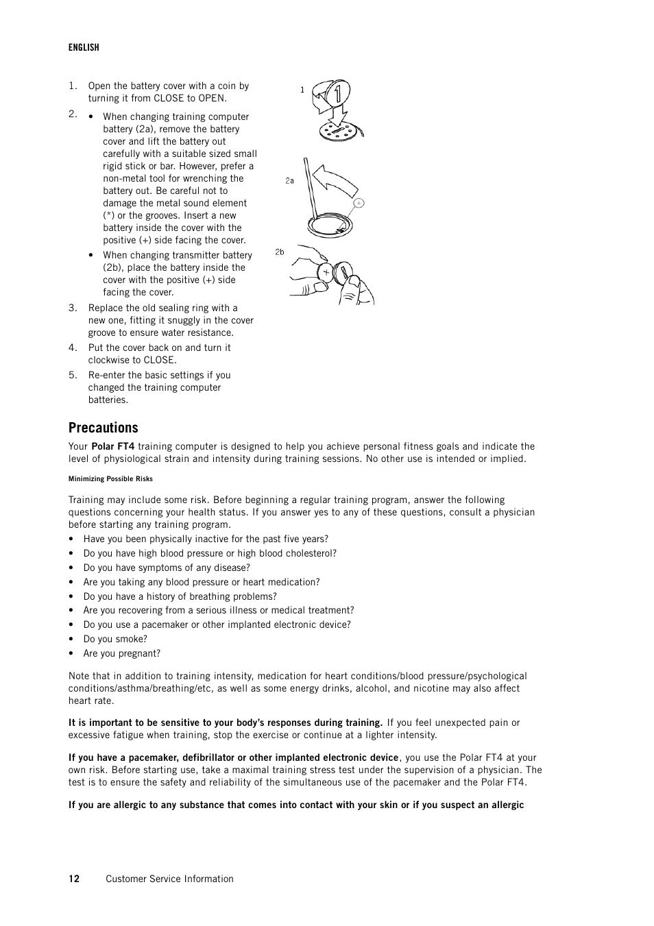 Precautions | POLAR FT4 User Manual | Page 12 / 16