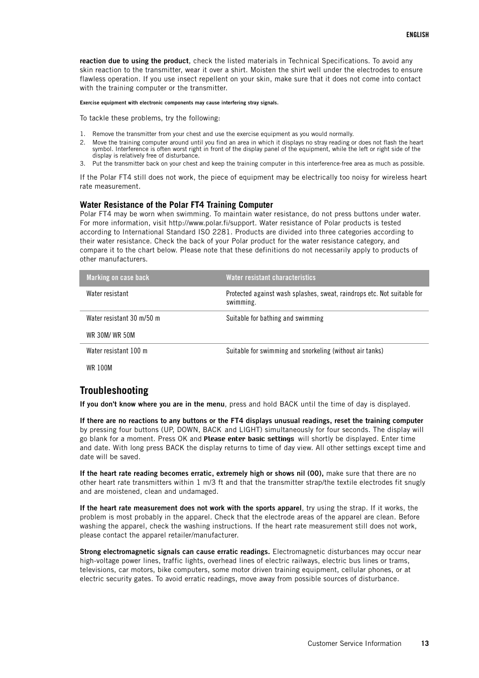 Troubleshooting | POLAR FT4 User Manual | Page 13 / 16