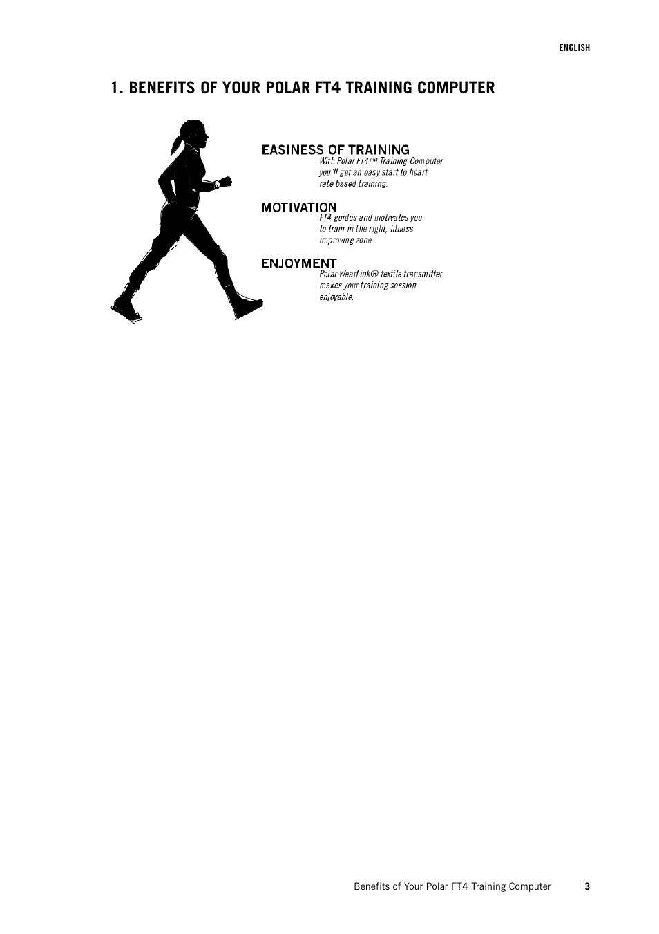 Benefits of your polar ft4 training computer, Get started | POLAR FT4 User Manual | Page 3 / 16