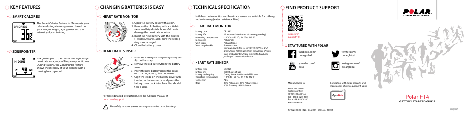 Polar ft4, Find product support, Smart calories | Zonepointer, Heart rate monitor, Heart rate sensor, Heart rate sensor heart rate monitor, Stay tuned with polar | POLAR FT4 User Manual | Page 2 / 2