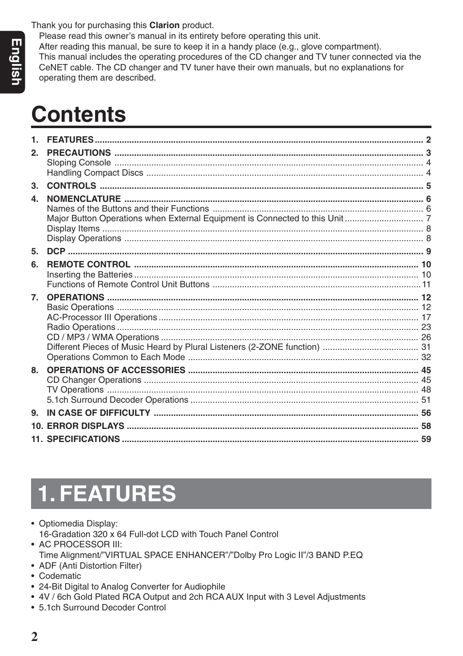 Clarion DXZ946MP User Manual | Page 2 / 59