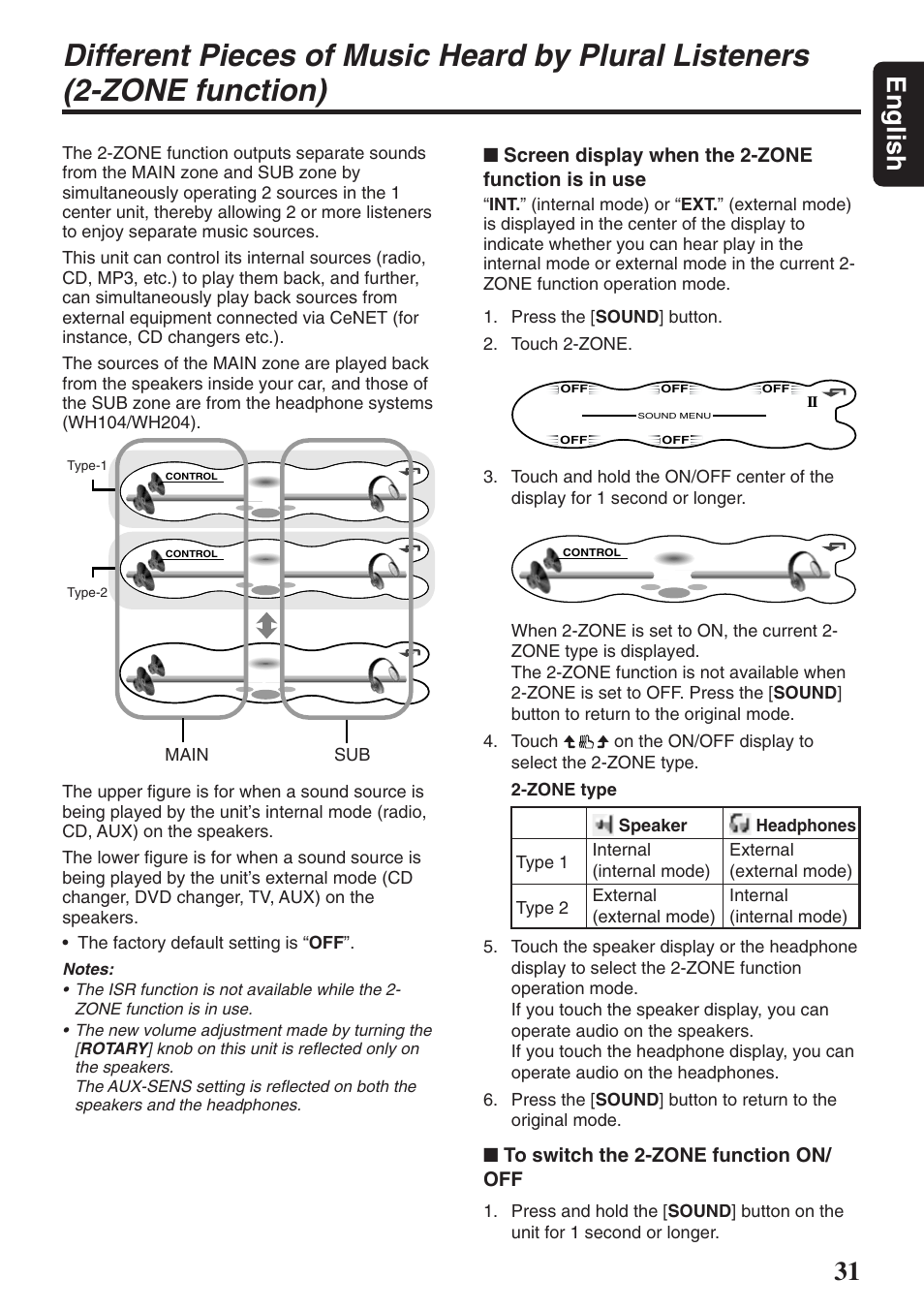 31 english, Screen display when the 2-zone function is in use | Clarion DXZ946MP User Manual | Page 31 / 59