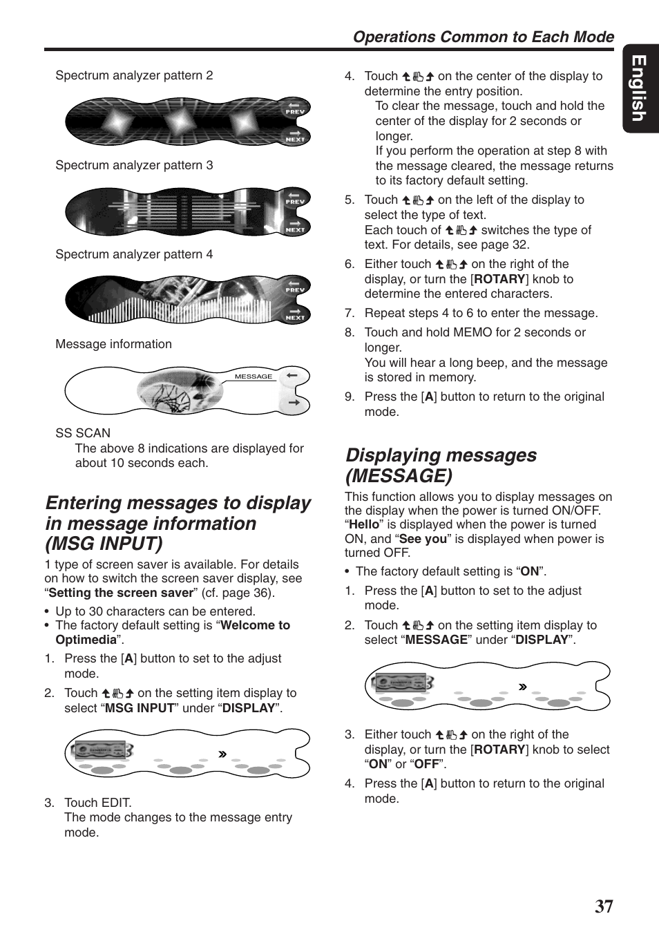 37 english, Displaying messages (message), Operations common to each mode | Clarion DXZ946MP User Manual | Page 37 / 59