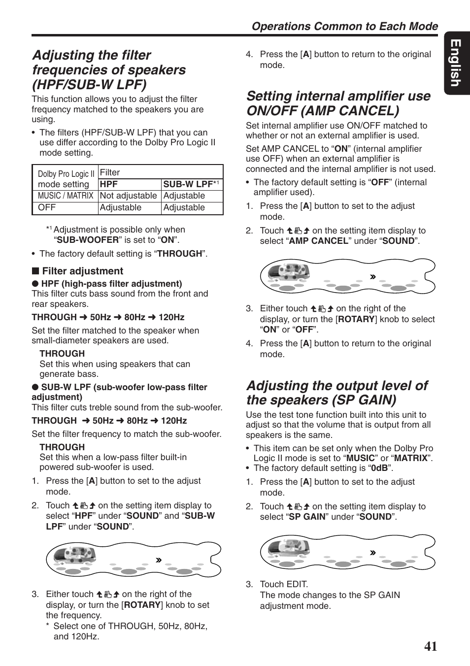 41 english, Setting internal amplifier use on/off (amp cancel), Operations common to each mode | Clarion DXZ946MP User Manual | Page 41 / 59