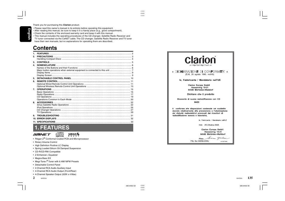 Clarion M455A User Manual | Page 35 / 36