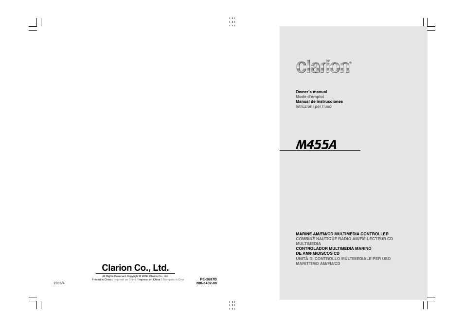 M455a, Clarion co., ltd | Clarion M455A User Manual | Page 36 / 36