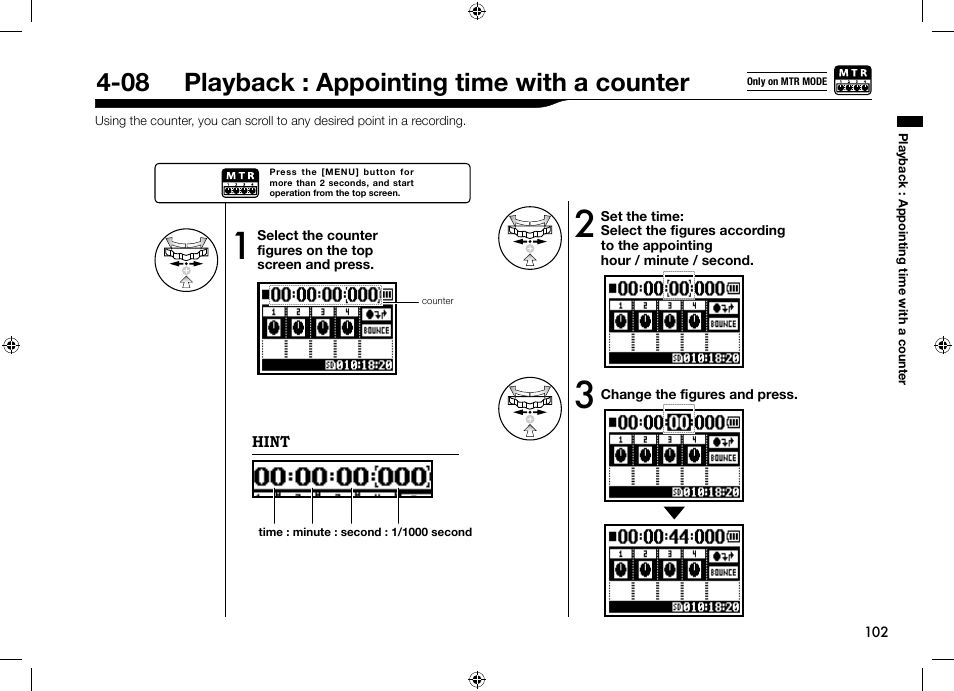 08 playback : appointing time with a counter | Zoom H4n User Manual | Page 103 / 156